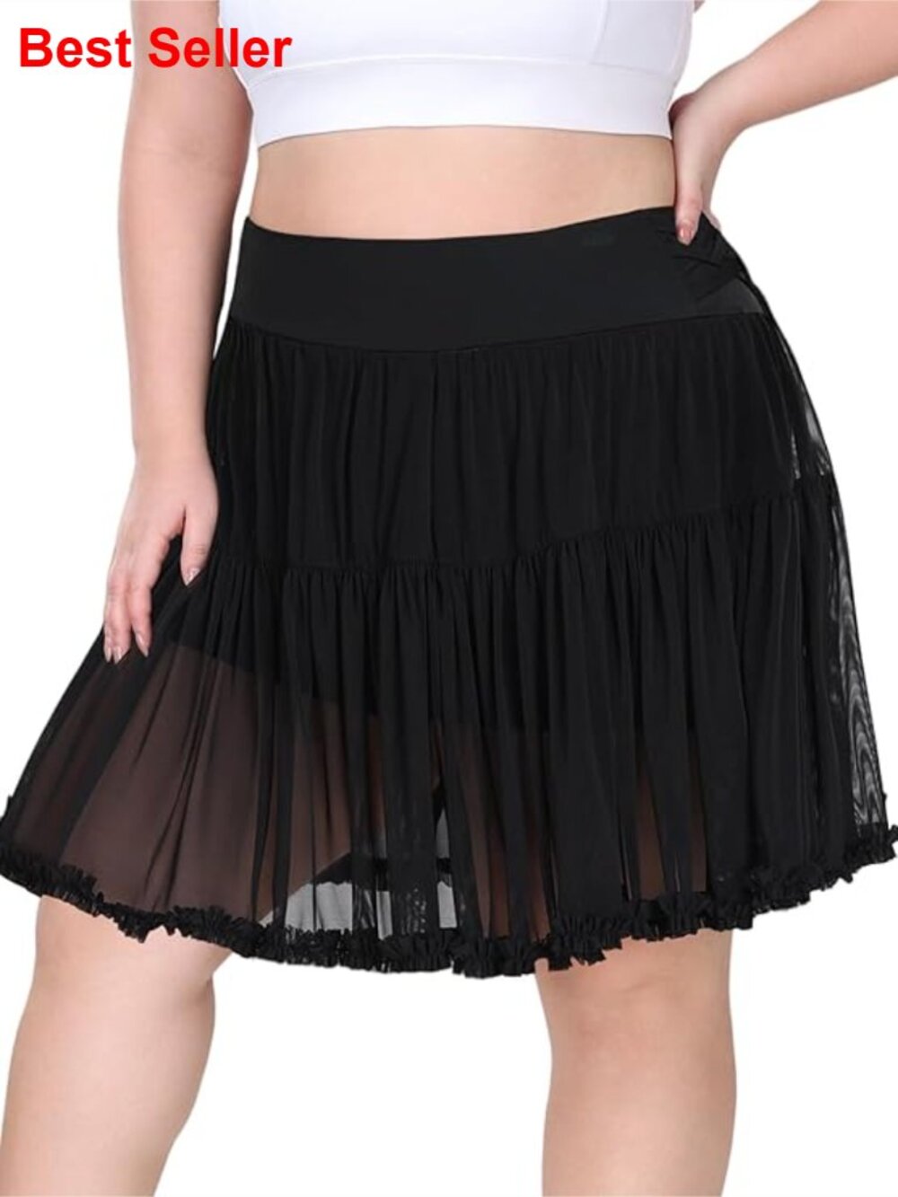 Plus Size High Waisted Tulle Tennis Skirt With Built-In Shorts Pockets